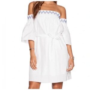 Rebecca Minkoff Cleo Dress White Cotton Off Shoulder Smocked NO Belt Size Small